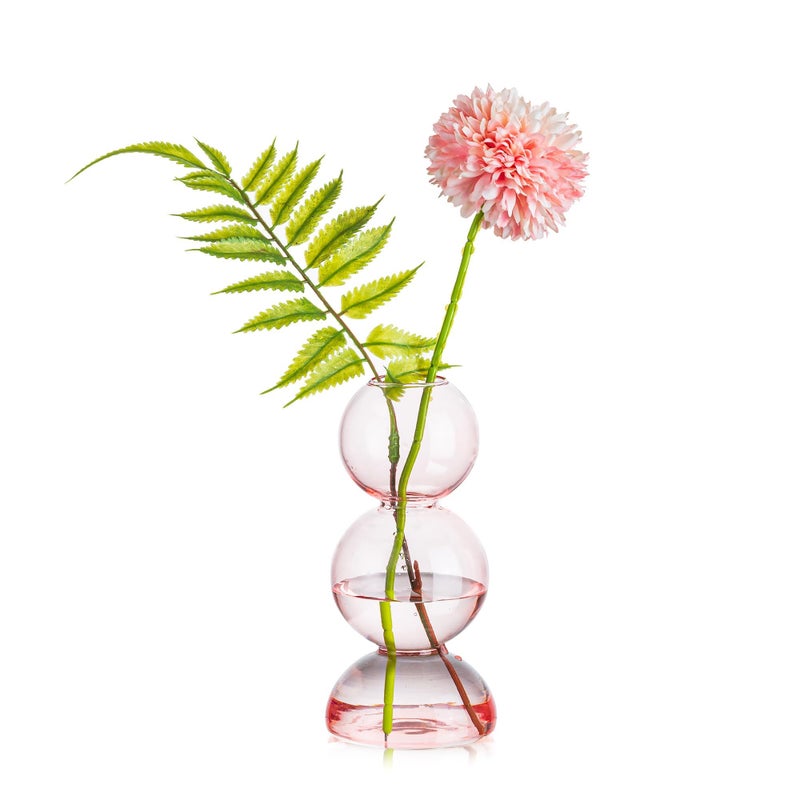 Glasseam Cute Pink Flower Vase, Unique Handmade Glass Vase for Flowers, Aesthetic Small Bud Vase Decor, Modern Ball Round Decorative Propagation Vases for Living Room Dining Table Decorations - Image 1