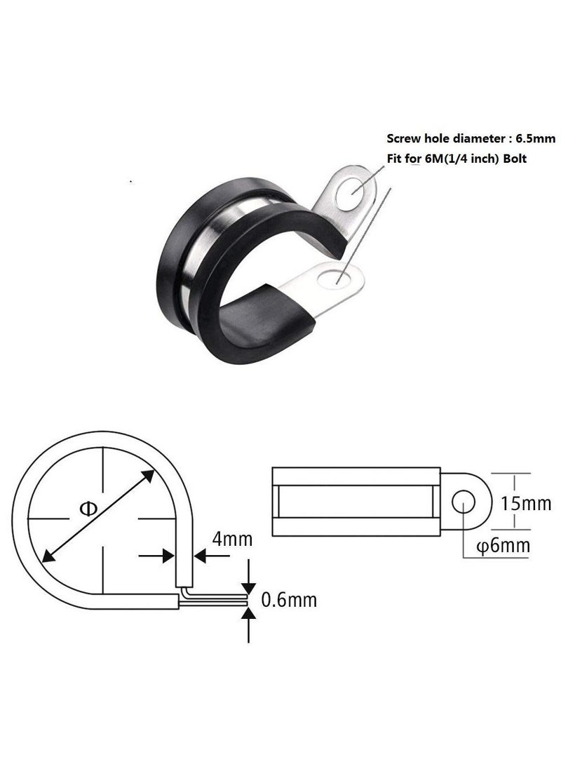 Generic 20 Pcs Rubber Lined P Clips, 10mm Cable Clamp 2/5 Inch Stainless Steel Cable Clamp Hose Pipe Clamps Metal Wire Cable Clamp Kit for Ship Electrical Automotive Hose Cable  - Image 2