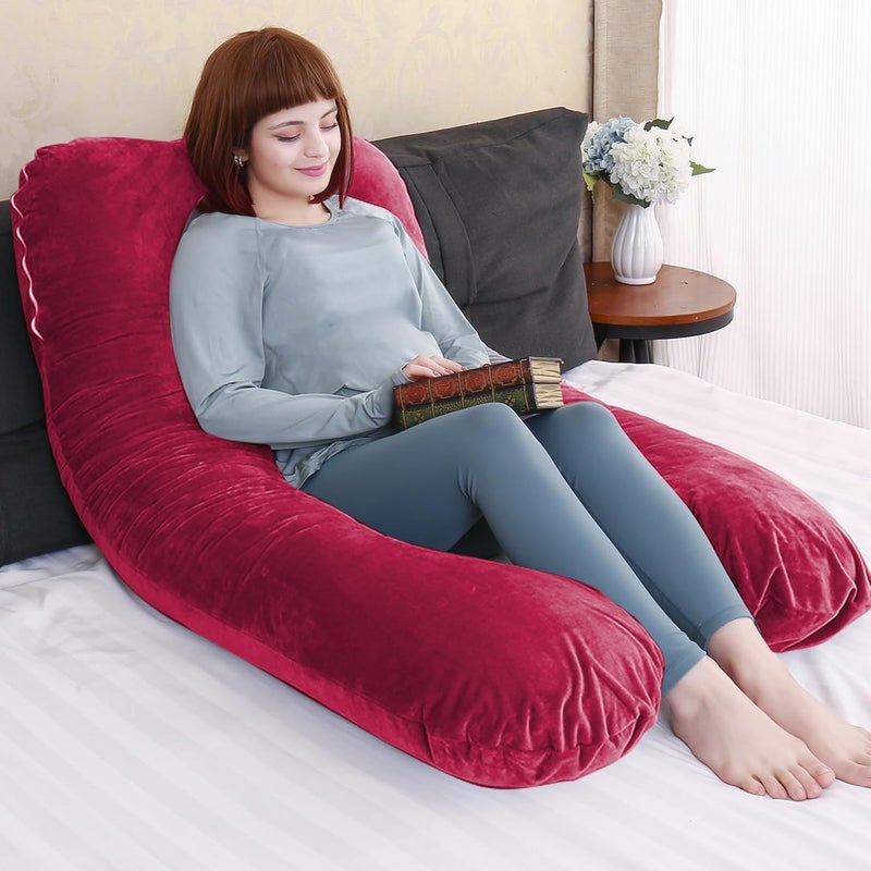 TaiBest U Shaped Full Body Pregnancy Pillow with Removable Cover for Maternity Women,Pregnancy Pillows for Sleeping,Support for Back, Legs, Belly,55 Inch Pregnancy Pillow for Women (Cotton, Red) - Image 5