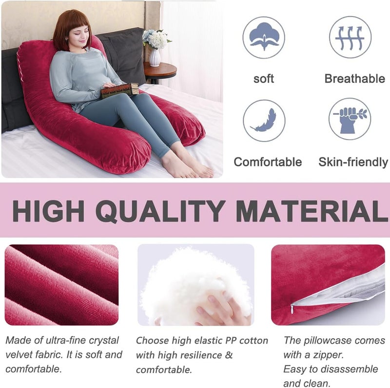 TaiBest U Shaped Full Body Pregnancy Pillow with Removable Cover for Maternity Women,Pregnancy Pillows for Sleeping,Support for Back, Legs, Belly,55 Inch Pregnancy Pillow for Women (Cotton, Red) - Image 3