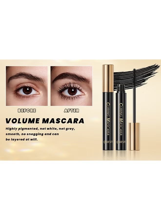 QiBest 4Pcs Brow and Eye Makeup Set 4 in 1 Black Eyelash Curling Mascara Liquid Eyeliner Brow Cream Styling Wax and Eyelash Growth Serum Eyelash and Eyebrow Makeup Kit - Image 4