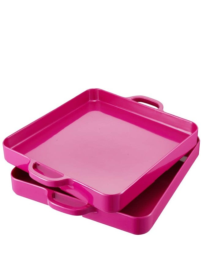 HSDT Square Serving Trays with Handles Melamine Hot Pink 12.5x12.5 Inch Spill Proof Kitchen Eating Trays Set of 2 for Cafeteria Cafe Food Appeizer Dessert Snack Dinner Lunch Breakfast,TR12-02 - Image 1