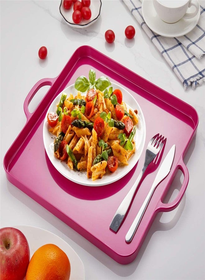 HSDT Square Serving Trays with Handles Melamine Hot Pink 12.5x12.5 Inch Spill Proof Kitchen Eating Trays Set of 2 for Cafeteria Cafe Food Appeizer Dessert Snack Dinner Lunch Breakfast,TR12-02 - Image 5