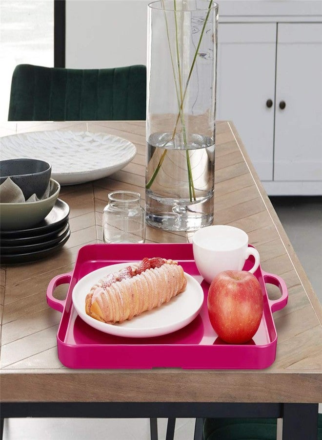 HSDT Square Serving Trays with Handles Melamine Hot Pink 12.5x12.5 Inch Spill Proof Kitchen Eating Trays Set of 2 for Cafeteria Cafe Food Appeizer Dessert Snack Dinner Lunch Breakfast,TR12-02 - Image 3