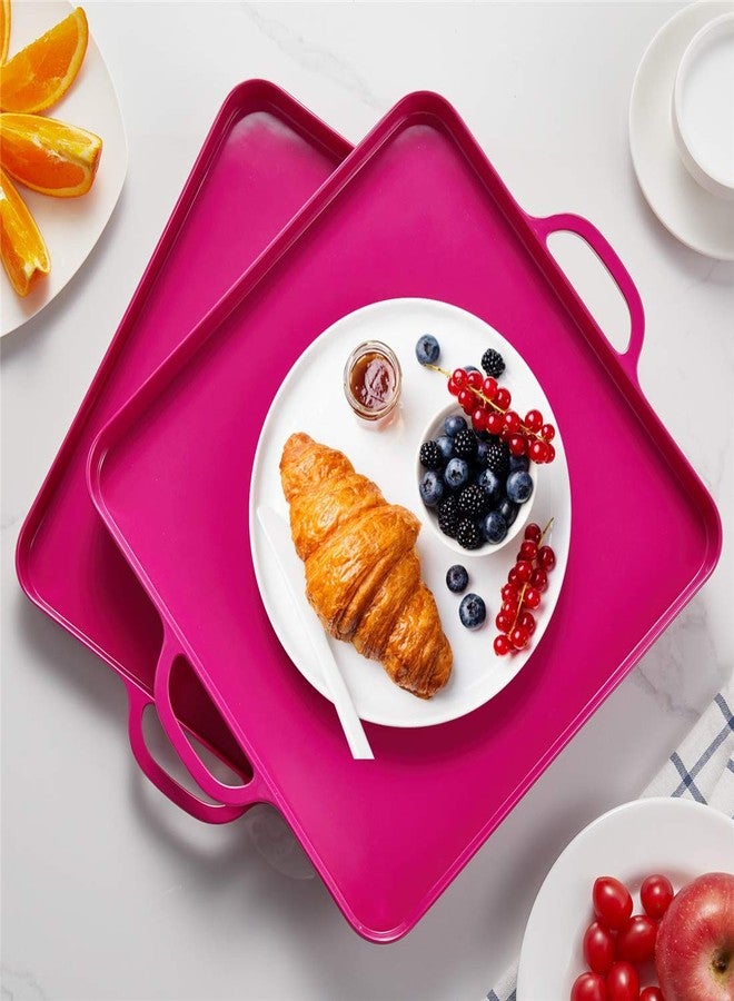 HSDT Square Serving Trays with Handles Melamine Hot Pink 12.5x12.5 Inch Spill Proof Kitchen Eating Trays Set of 2 for Cafeteria Cafe Food Appeizer Dessert Snack Dinner Lunch Breakfast,TR12-02 - Image 4