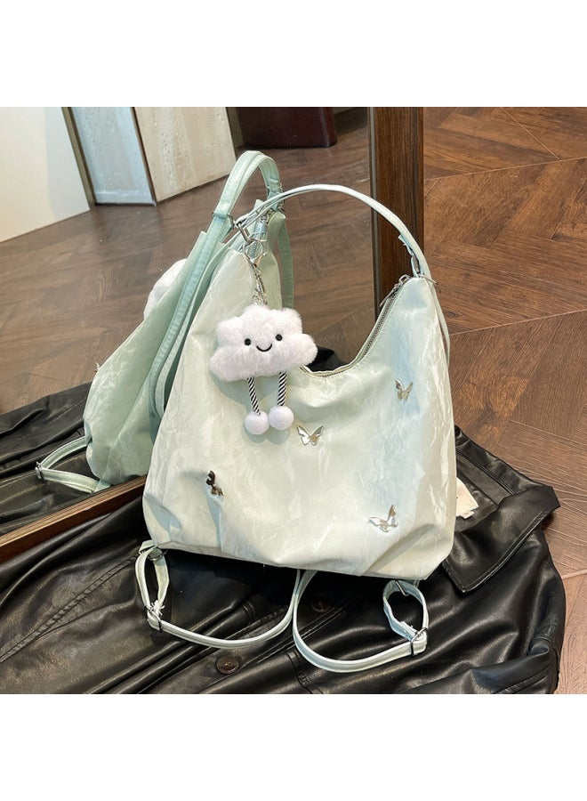 Large Capacity Women's Backpack 2025 Trendy Design Commuter Multi-Functional Double Shoulder Single Shoulder Crossbody Bag-Color:Add Cloud Pendant Green - Image 1