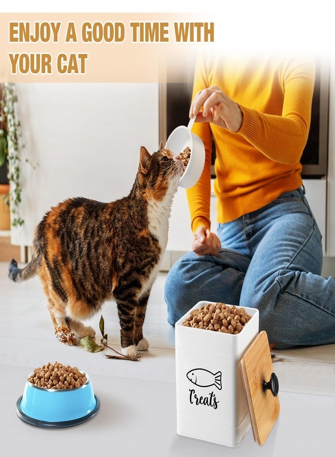 Jingmore Metal Airtight Cat Food Containers Set of 3 with Bamboo Lids and Spoon 7+3+2 Lbs Cat Treat Storage Container Countertop with DIY Labels Pet Cookie Organizer Jars for Kitchen Counter(White) - Image 4