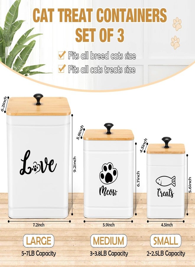 Jingmore Metal Airtight Cat Food Containers Set of 3 with Bamboo Lids and Spoon 7+3+2 Lbs Cat Treat Storage Container Countertop with DIY Labels Pet Cookie Organizer Jars for Kitchen Counter(White) - Image 2