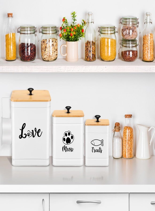 Jingmore Metal Airtight Cat Food Containers Set of 3 with Bamboo Lids and Spoon 7+3+2 Lbs Cat Treat Storage Container Countertop with DIY Labels Pet Cookie Organizer Jars for Kitchen Counter(White) - Image 5
