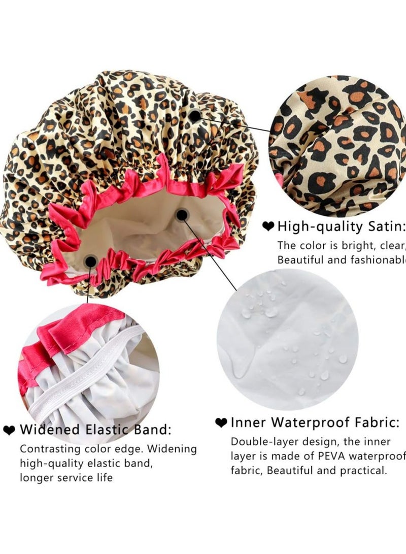Oasisgalore 4 Pack Double Waterproof Shower Caps for Women - Elastic & Reusable Bathing Hats - Image 3