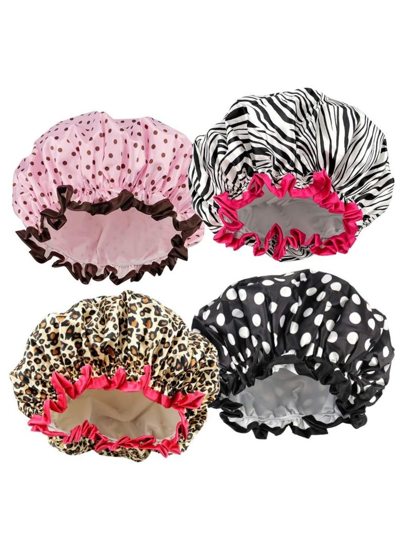 Oasisgalore 4 Pack Double Waterproof Shower Caps for Women - Elastic & Reusable Bathing Hats - Image 1