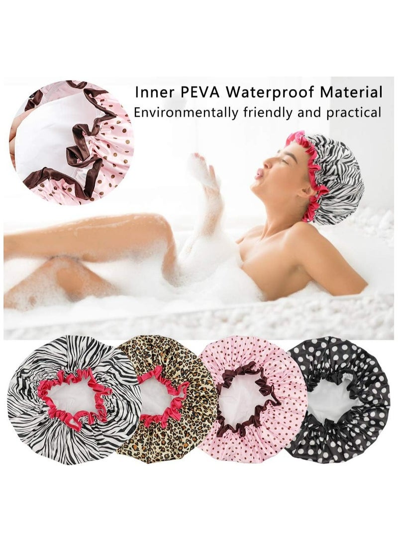 Oasisgalore 4 Pack Double Waterproof Shower Caps for Women - Elastic & Reusable Bathing Hats - Image 4