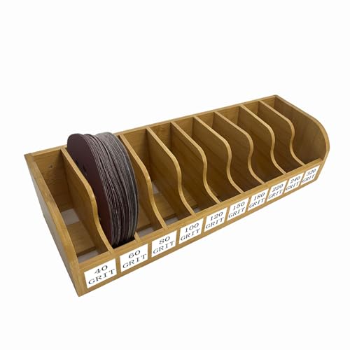 Klizdum Bamboo Sandpaper Holder & Organizer - Pre-Assembled Storage for 5 Inch Sanding Discs, Sanding Blocks & Saw Blades | Compact & Durable Woodworking Tool Accessory (10 bins) - Image 1