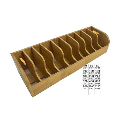 Klizdum Bamboo Sandpaper Holder & Organizer - Pre-Assembled Storage for 5 Inch Sanding Discs, Sanding Blocks & Saw Blades | Compact & Durable Woodworking Tool Accessory (10 bins) - Image 3