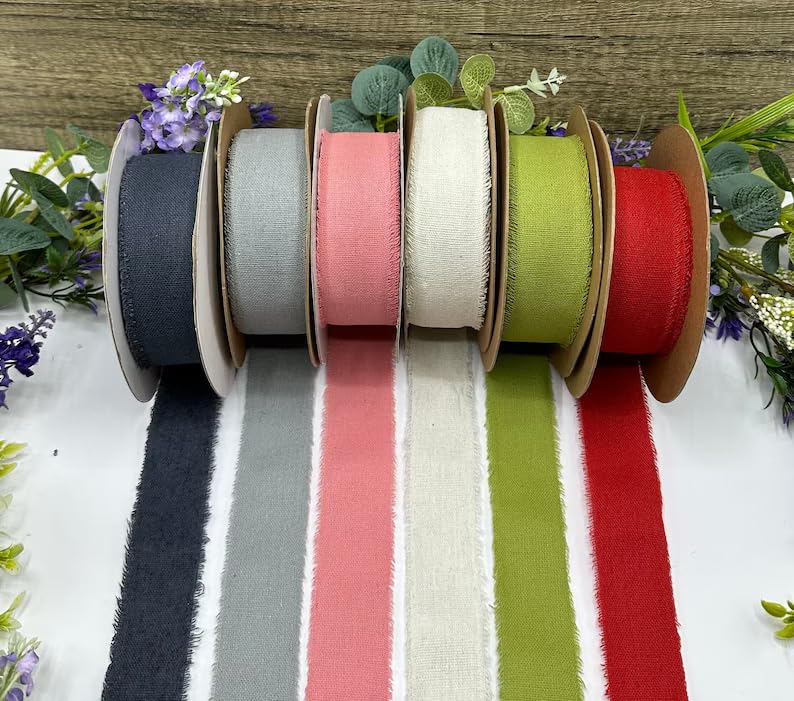 SILVERBILL Cotton Linen Ribbon Handmade Cloth Fabric Ribbon 15 Inch3 Meter7 Colors Rolls for Gift Wrapping Wedding Invitations Bridal Bouquets DIY Crafts Multi Color - Image 1