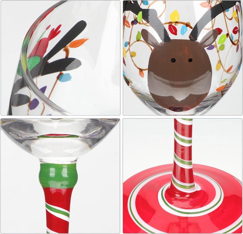 woobles Christmas Wine Glasses with Stem,Christmas Wine Glass Adorable Wine Goblet Xmas Elements Glass Cup Party Glass Cup,Christmas Glassware - Image 4