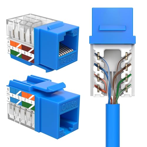 SATMAXIMUM Cat5e Keystone Ethernet Wall Jack Punch Down UTP 45-Degree (Easier Termination Than 90-Degree), RJ45 Slim Profile Speed Termination 45° Angled Blue (5 Pack) - Image 1
