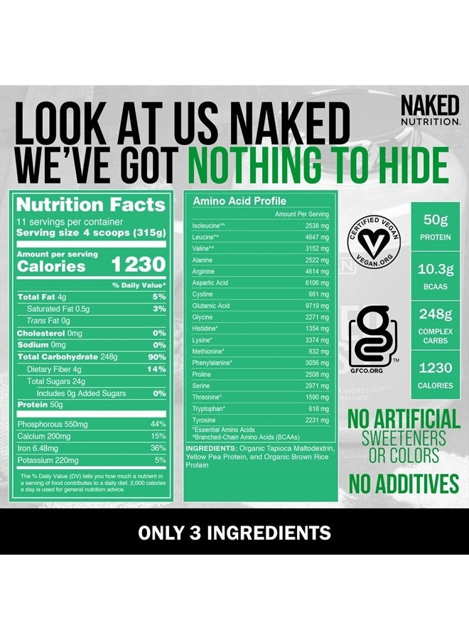 Nakd ماس نباتي - مسحوق بروتين لزيادة الوزن النباتي الطبيعي - 8 رطل بالجملة، خالي من الكائنات المعدلة وراثيًا، خالي من الغلوتين، خالي من الصويا وخالي من الألبان. بدون مكونات صناعية - 1,230 سعرة حرارية - 11 حصة - Image 4