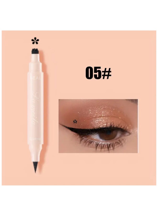 Lameila Dual Ended Eyeliner Stamp, Waterproof Liquid Eyeliner With Flower Seal Stamp, Long Lasting Seal Eyeliner Pen For Makeup, Eye Decoration Eye Liner Makeup Tool Black  - Image 2