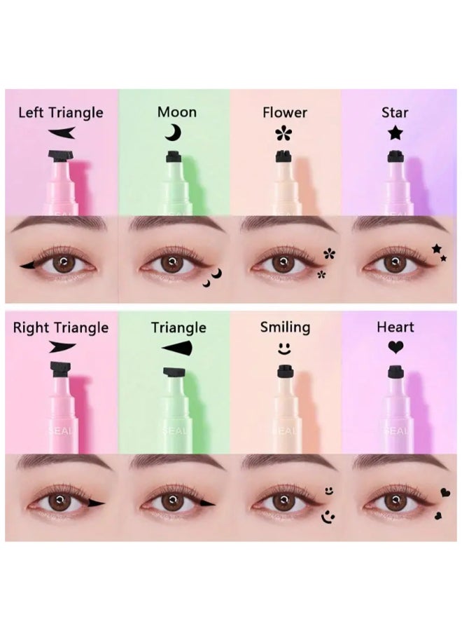 Lameila Dual Ended Eyeliner Stamp, Waterproof Liquid Eyeliner With Flower Seal Stamp, Long Lasting Seal Eyeliner Pen For Makeup, Eye Decoration Eye Liner Makeup Tool Black  - Image 3