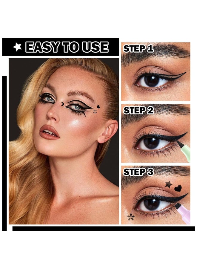 Lameila Dual Ended Eyeliner Stamp, Waterproof Liquid Eyeliner With Flower Seal Stamp, Long Lasting Seal Eyeliner Pen For Makeup, Eye Decoration Eye Liner Makeup Tool Black  - Image 5