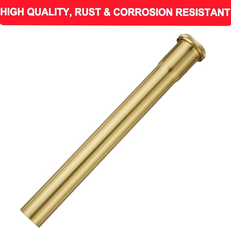 Cinsda 1-1/4 O.D x 12" Brass Slip Joint Extension Tube, Heavy Duty Extension Tube for Bathroom Sink Drain Tailpiece, Brushed Gold - Image 5