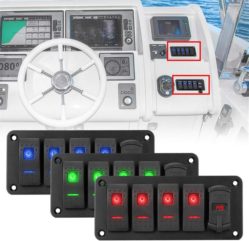 Wivplex 12V 24V Dual USB Port 4 Gang Toggle Rocker Switch Panel - Image 3