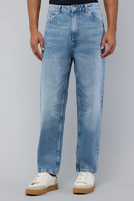 R&B Washed Straight Fit Jeans with Button Closure