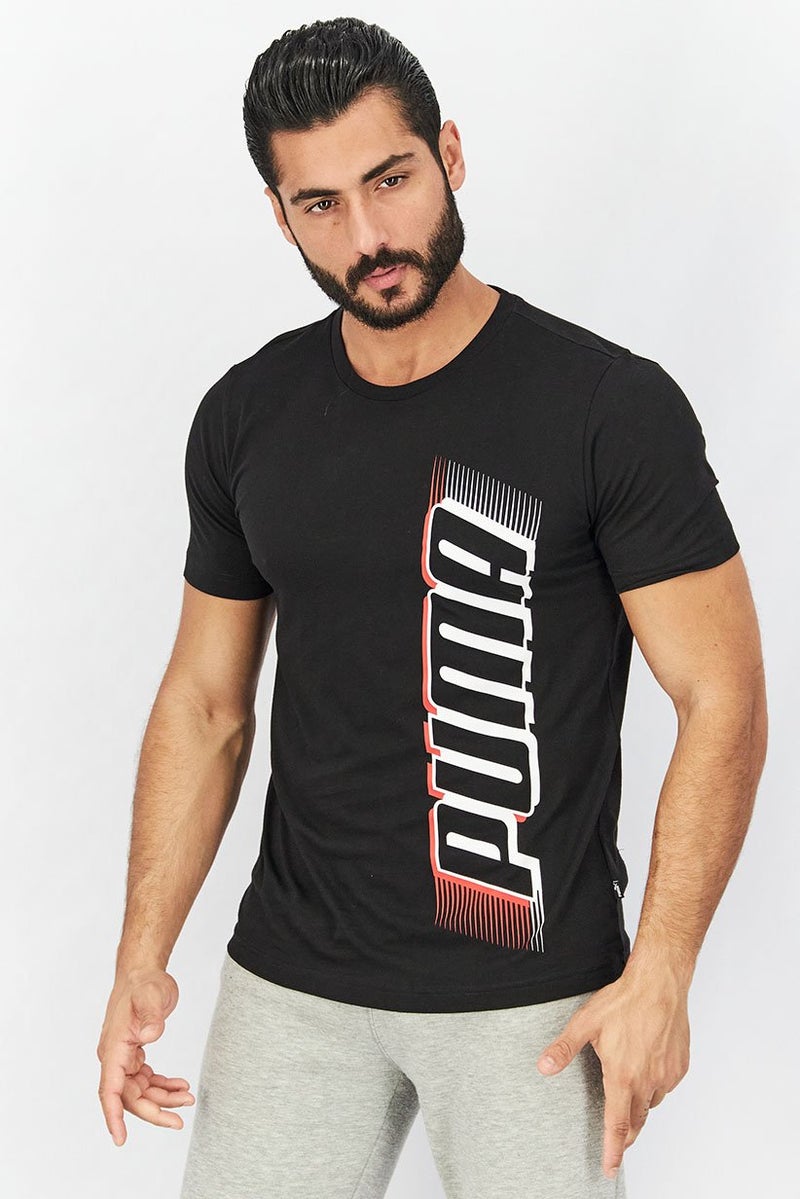 PUMA تي شيرت رياضي قصير الأكمام للرجال، أسود - Image 1