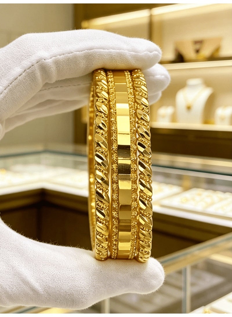 KAELVORSEN 24k Gold Plated Stackable Bangle Bracelet Set for Women – 3PCS Open & Closed Design, Twisted & Polished, Non-Tarnish, Ramadan & Eid Gift - Image 1