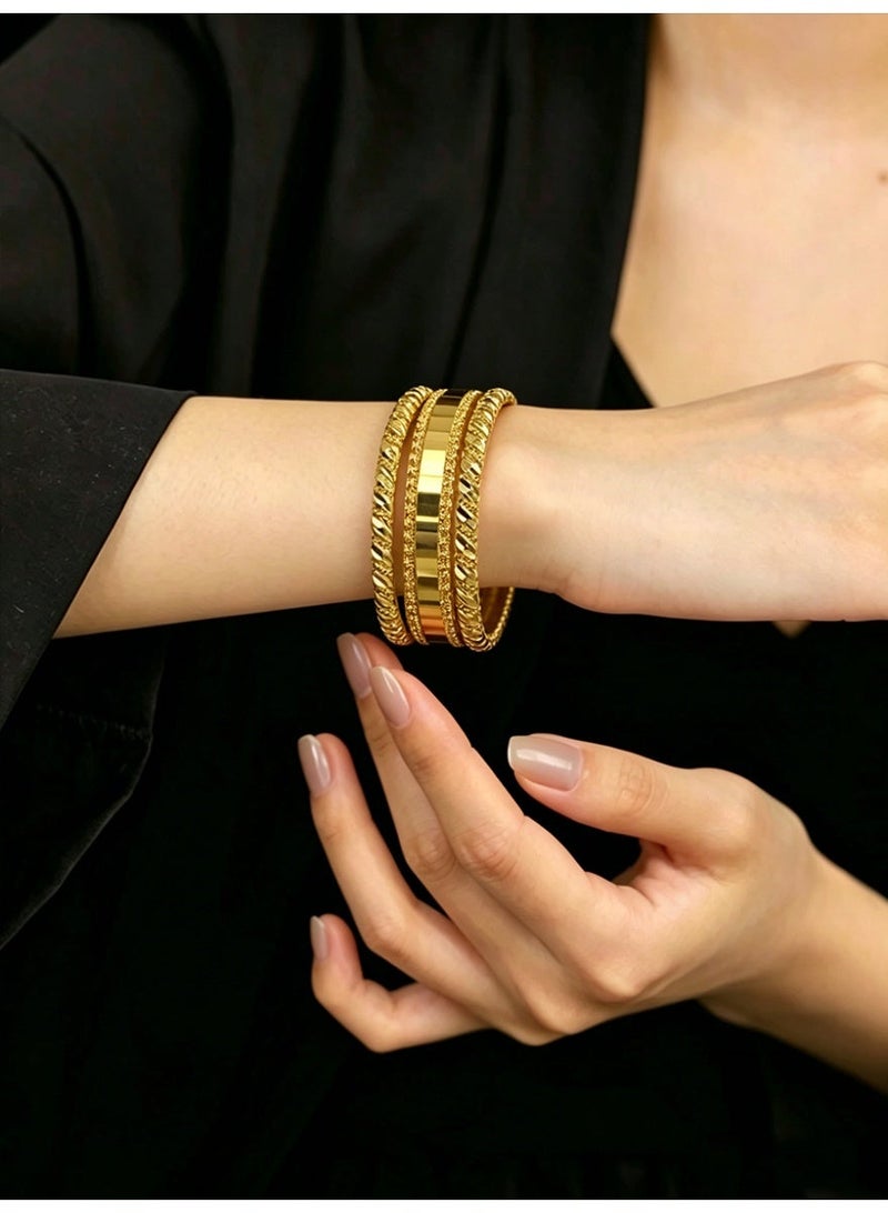 KAELVORSEN 24k Gold Plated Stackable Bangle Bracelet Set for Women – 3PCS Open & Closed Design, Twisted & Polished, Non-Tarnish, Ramadan & Eid Gift - Image 2