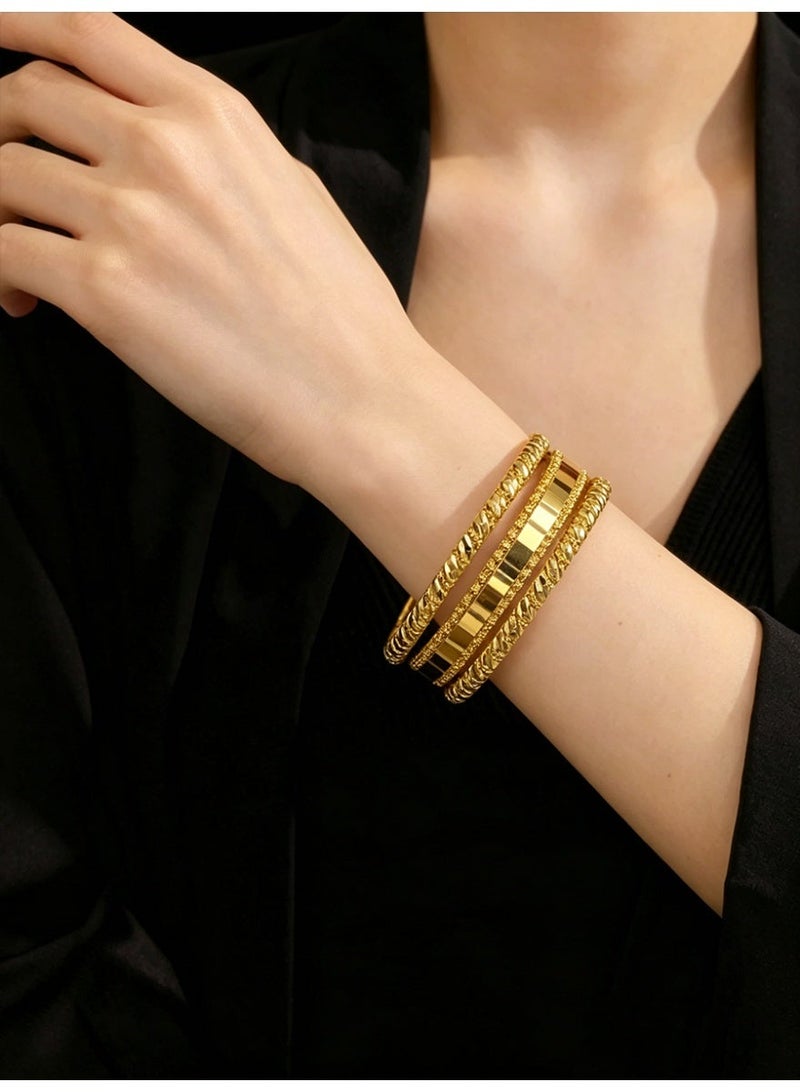 KAELVORSEN 24k Gold Plated Stackable Bangle Bracelet Set for Women – 3PCS Open & Closed Design, Twisted & Polished, Non-Tarnish, Ramadan & Eid Gift - Image 3