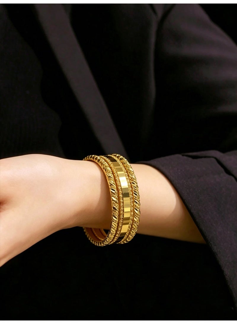 KAELVORSEN 24k Gold Plated Stackable Bangle Bracelet Set for Women – 3PCS Open & Closed Design, Twisted & Polished, Non-Tarnish, Ramadan & Eid Gift - Image 4