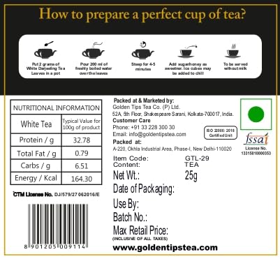 Golden Tips White Exotica Tea Loose Leaves Tin can (25 Gram, 12 cups) - Image 3