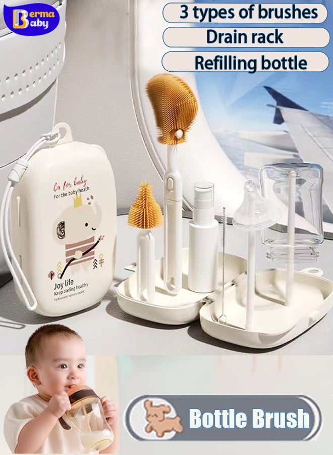 Berma Baby Baby Bottle Brush 5-piece Set Portable Baby Bottle Brush Cleaning Set Baby Bottle Cleaning Brush Silicone Bottle Cleaning Brush Baby Pacifier Cup Nipple Straw Cleaning Brush (White) - Image 1