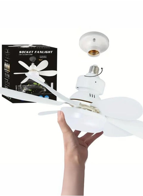 1pc Socket Fan Light, Screw Ceiling Fans With Lights And Remote, Easy Install Ceiling Fan, Base Small Ceiling Fan Replacement For Light Bulb, Dimmable Socket Fan Ceiling, Fan With Light.