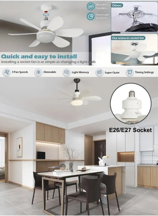 Generic - 1pc Socket Fan Light, Screw Ceiling Fans With Lights And Remote, Easy Install Ceiling Fan, Base Small Ceiling Fan Replacement For Light Bulb, Dimmable Socket Fan Ceiling, Fan With Light. - Image 1