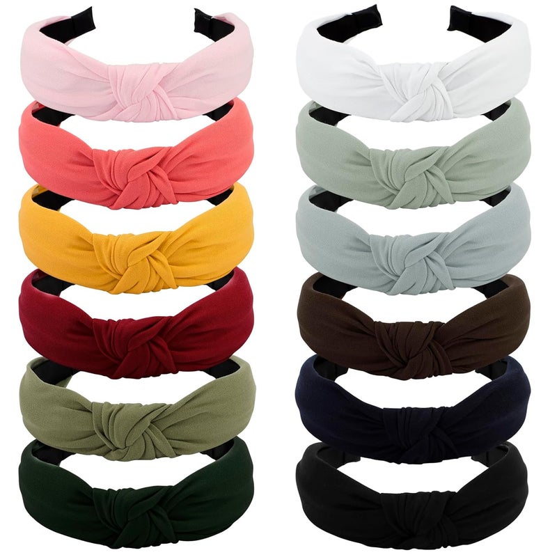 VELSCRUN Hairband 12 Pack Colorful Headbands for Women Non Slip Wide Girls Head Bands Cute Boho Natural Knotted Headbands Hair Accessories Womens Fashion