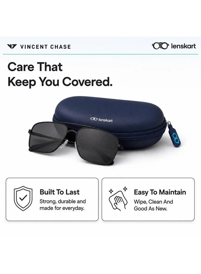 Vincent Chase  Vincent Chase By Lenskart | Vintage Full Rim Square Frame Polarized & UV Protected Sunglasses | Men & Women | Large | Black | VC S13716  | Best Price UAE