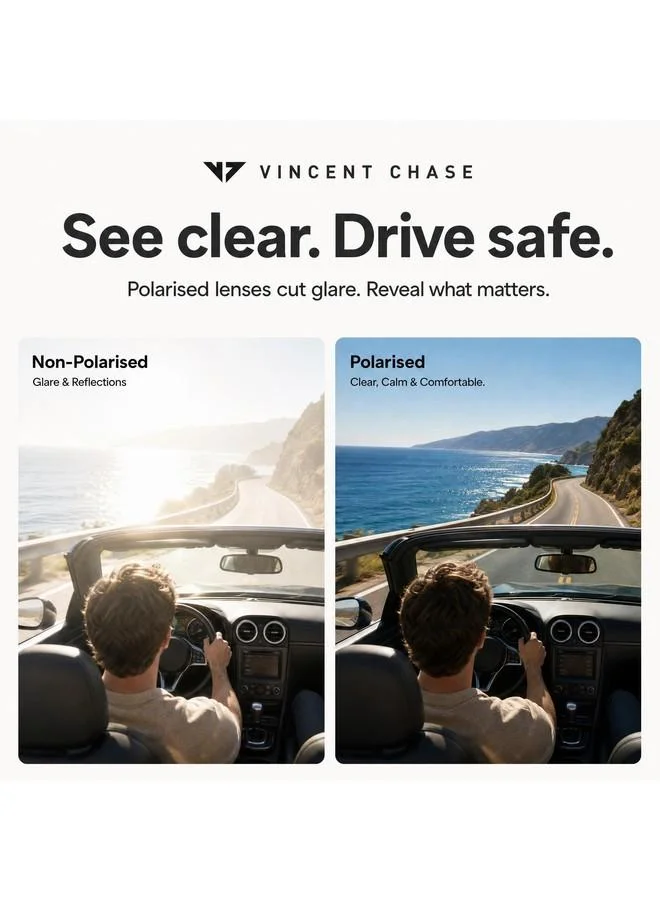 Vincent Chase  Vincent Chase By Lenskart | Vintage Full Rim Square Frame Polarized & UV Protected Sunglasses | Men & Women | Large | Black | VC S13716  | Best Price UAE