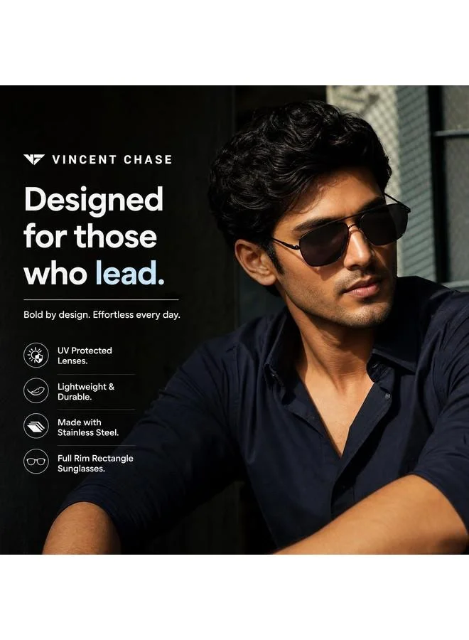 Vincent Chase  Vincent Chase By Lenskart | Vintage Full Rim Square Frame Polarized & UV Protected Sunglasses | Men & Women | Large | Black | VC S13716  | Best Price UAE