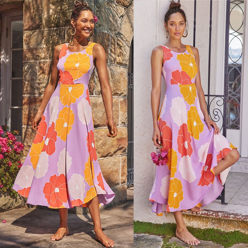 2022 cross-border new products ebay European and American style spring and summer sexy fashion beach dress women purple L - Image 2