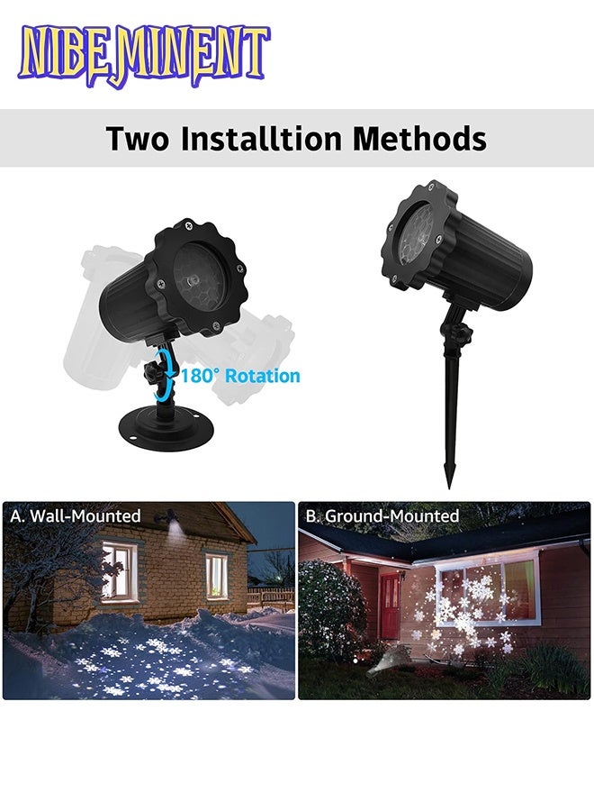 NIBEMINENT Christmas Snowflake Projector Light with Outdoor Ground Stake, IP65 Waterproof Decorative Snowfall LED Lighting Wall Mount and Floor Mount Garden Patio Indoor Festival Projector Lamp for Xmas - Image 3