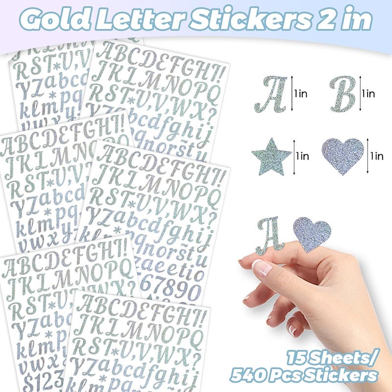 sodknow 15 Sheets Silver Letter Stickers 1 Inch, Silver Alphabet Letter and Number Vinyl Stickers Waterproof, Silver Stickers Self-Adhesive for Mailbox Poster Scrapbooking Sign Grad Cap - Image 2