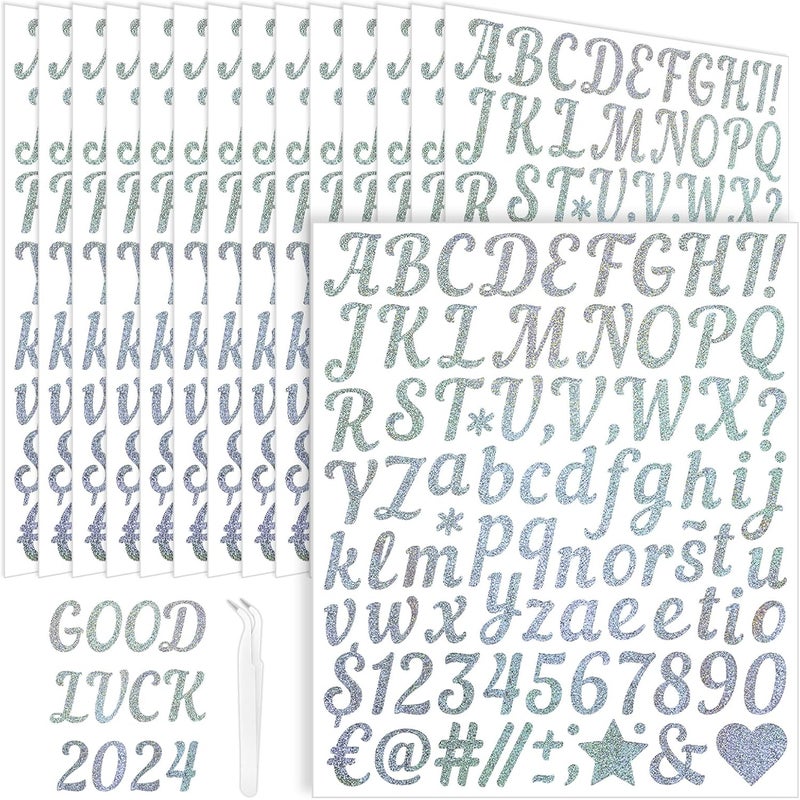 sodknow 15 Sheets Silver Letter Stickers 1 Inch, Silver Alphabet Letter and Number Vinyl Stickers Waterproof, Silver Stickers Self-Adhesive for Mailbox Poster Scrapbooking Sign Grad Cap - Image 1