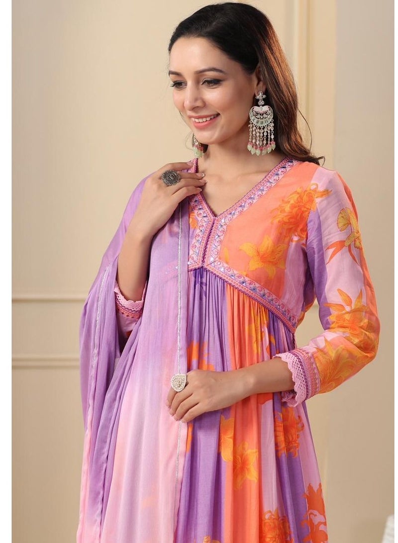 PRIYA'S PANACHE Muslin Floral Print Kurta Pant Dupatta Set