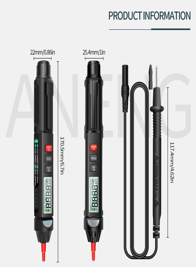 أنينج جهاز قياس متعدد رقمي ANENG A3007 مزود بقلم متعدد الاستخدامات 6000 عداد مزود بشاشة LCD وإضاءة خلفية ومصباح يدوي وإيقاف تلقائي NCV وملحقات متعددة لاختبار الجهد والتيار والمقاومة والسعة واستمرارية الصمام الثنائي  - Image 4