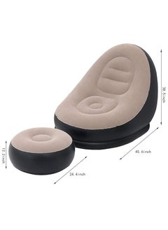 Zekista Zekista Rubberwood Inflatable Leisure Sofa Chair and Footstool Outdoor Folding Lounger Flocking Lazy Couch 2in1 Lounge Bed Set Portable Recliner with Air PumpMulticolor  - Image 3