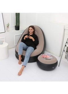 Zekista Zekista Rubberwood Inflatable Leisure Sofa Chair and Footstool Outdoor Folding Lounger Flocking Lazy Couch 2in1 Lounge Bed Set Portable Recliner with Air PumpMulticolor  - Image 2