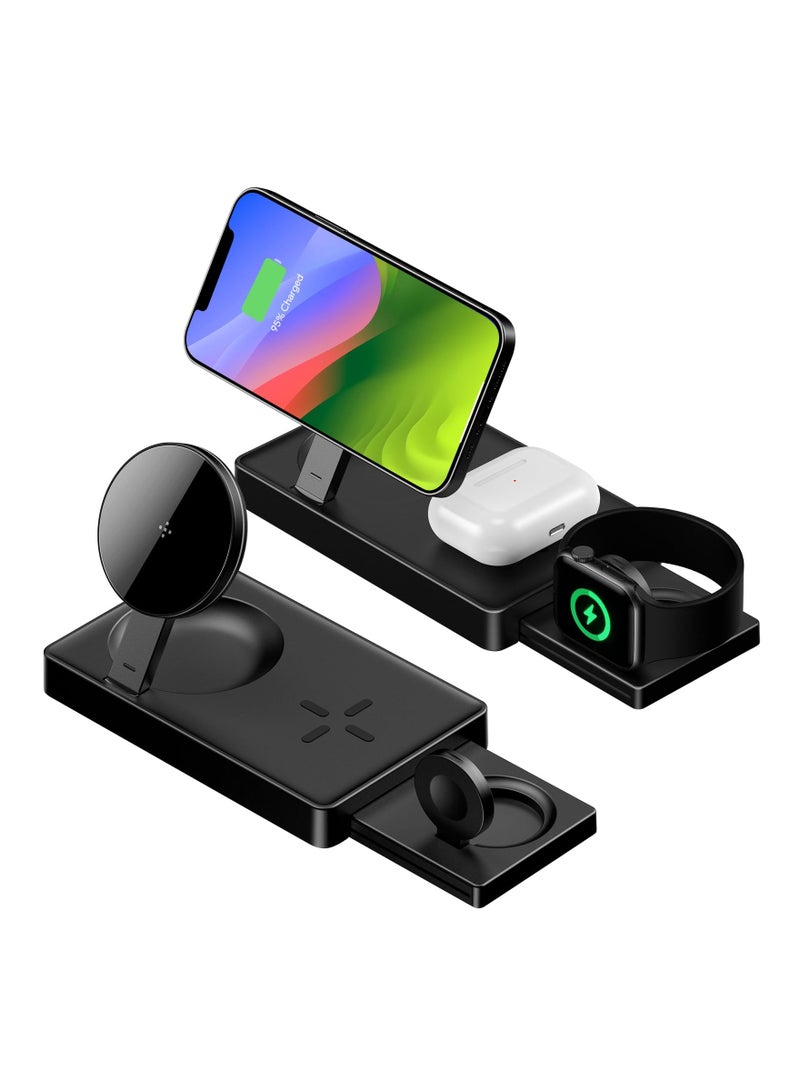 SYOSI 3-in-1 Wireless Magnetic Charging Station for Apple, Mag-Safe Magnetic Charger Stand for iPhone 14 13 12 Pro Max/Pro/Mini/Plus- Charging Pad for Apple Watch- Fast Wireless Charger for AirPods - Image 1